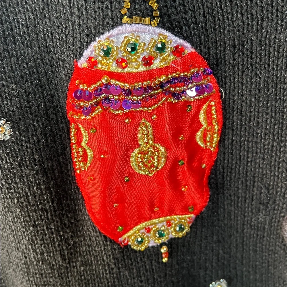 1990’s Size Medium V Neck Christmas Sweater Vest Hand Beaded Holiday Sweater